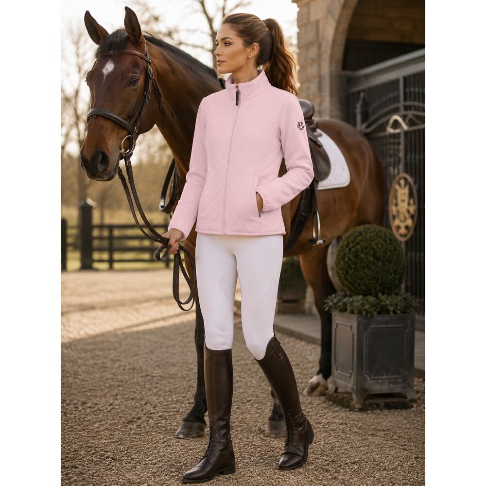 Holland Cooper The Coach Jacket Ice Pink Sequin Logo Quilted Lg Equestrian Chic
